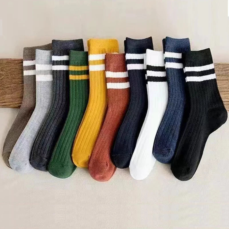 5/10 Pair  New Striped Casual Breathable Socks High Quality Harajuku Retro Socks Men/Women Cotton Socks