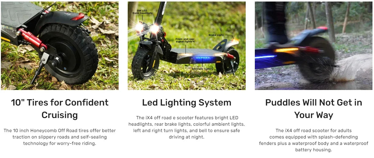 iScooter iX4 Electric Scooter 800W Smart EScooter 48V 15Ah LCD Display 10 Inch Off Road Tire Foldable Adult Electric Skateboard