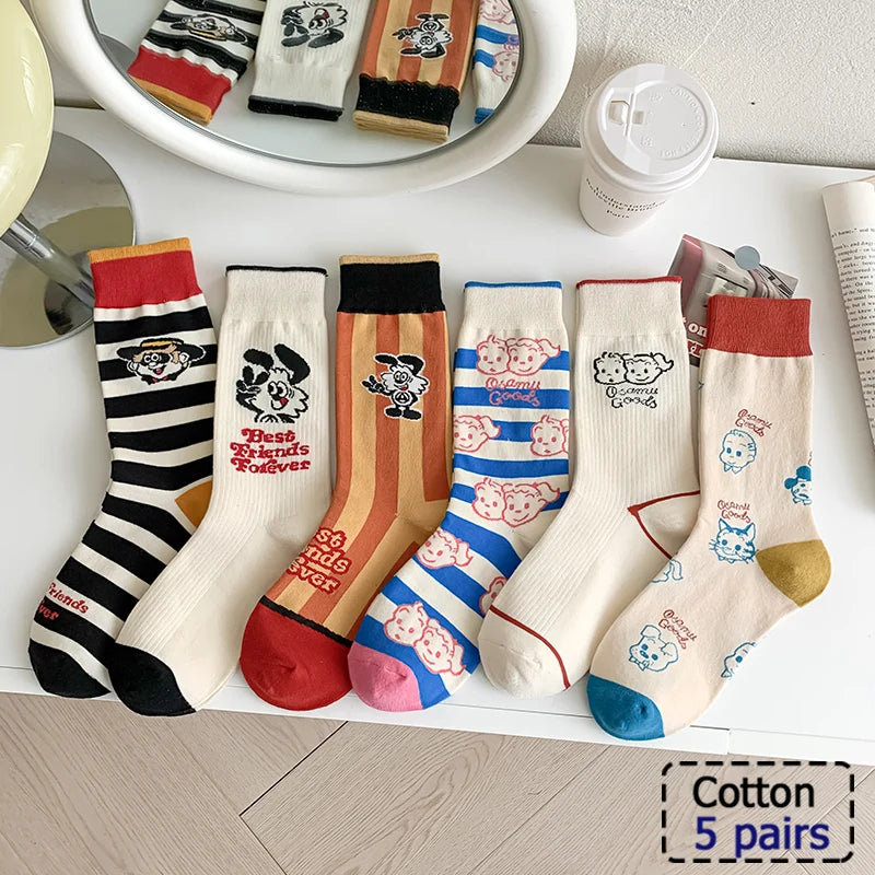 5/10 Pair  New Striped Casual Breathable Socks High Quality Harajuku Retro Socks Men/Women Cotton Socks