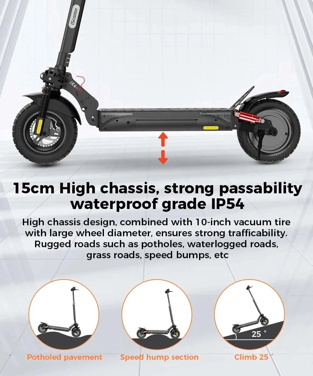 iScooter iX4 Electric Scooter 800W Smart EScooter 48V 15Ah LCD Display 10 Inch Off Road Tire Foldable Adult Electric Skateboard