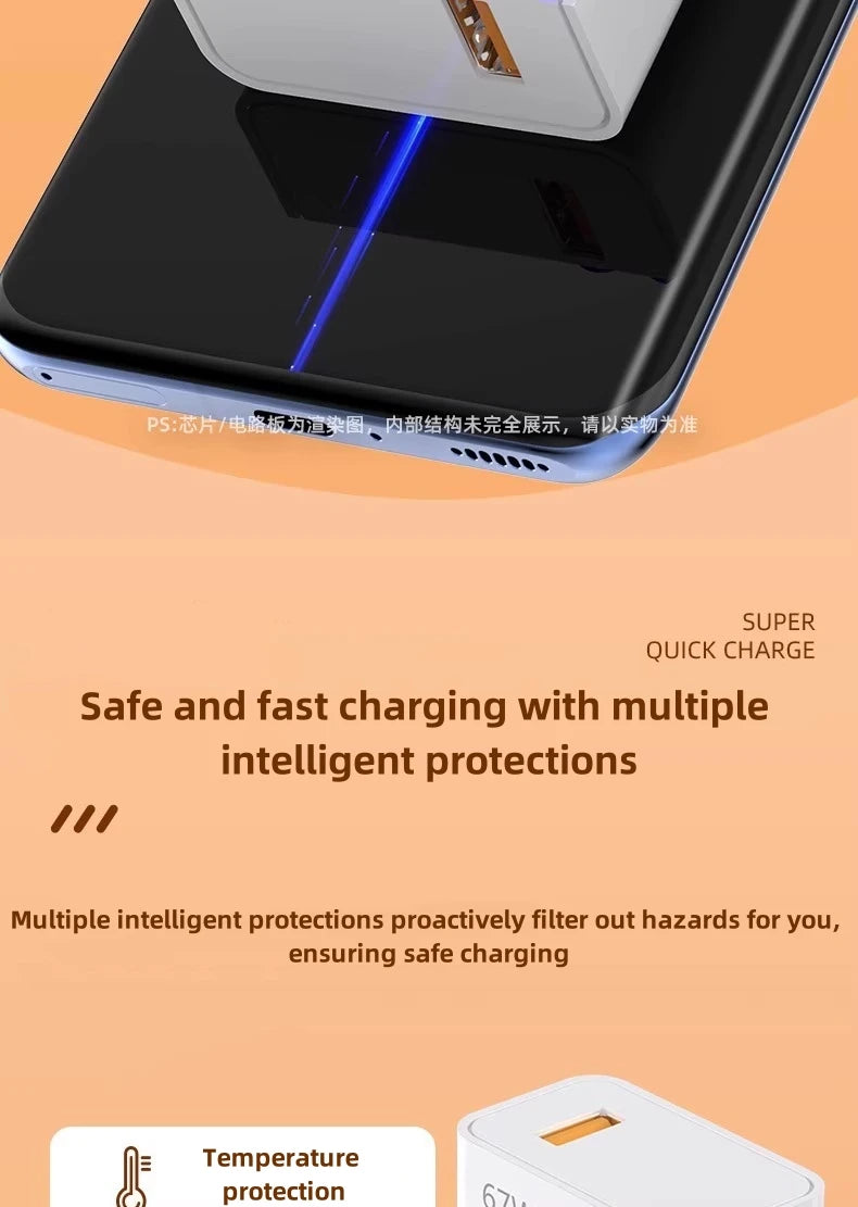 67W USB Fast Charger for Xiaomi 14 13 12 11 10 Ultra Redmi Note 12T 13 Pro Turbo Quick Charge Type C USB Charging Cable