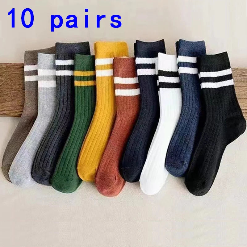 5/10 Pair  New Striped Casual Breathable Socks High Quality Harajuku Retro Socks Men/Women Cotton Socks