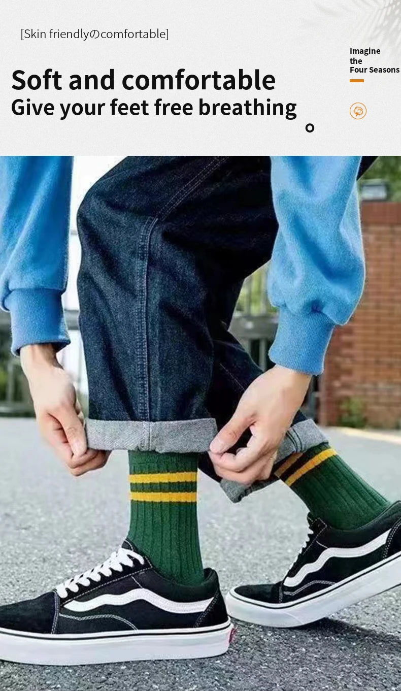5/10 Pair  New Striped Casual Breathable Socks High Quality Harajuku Retro Socks Men/Women Cotton Socks